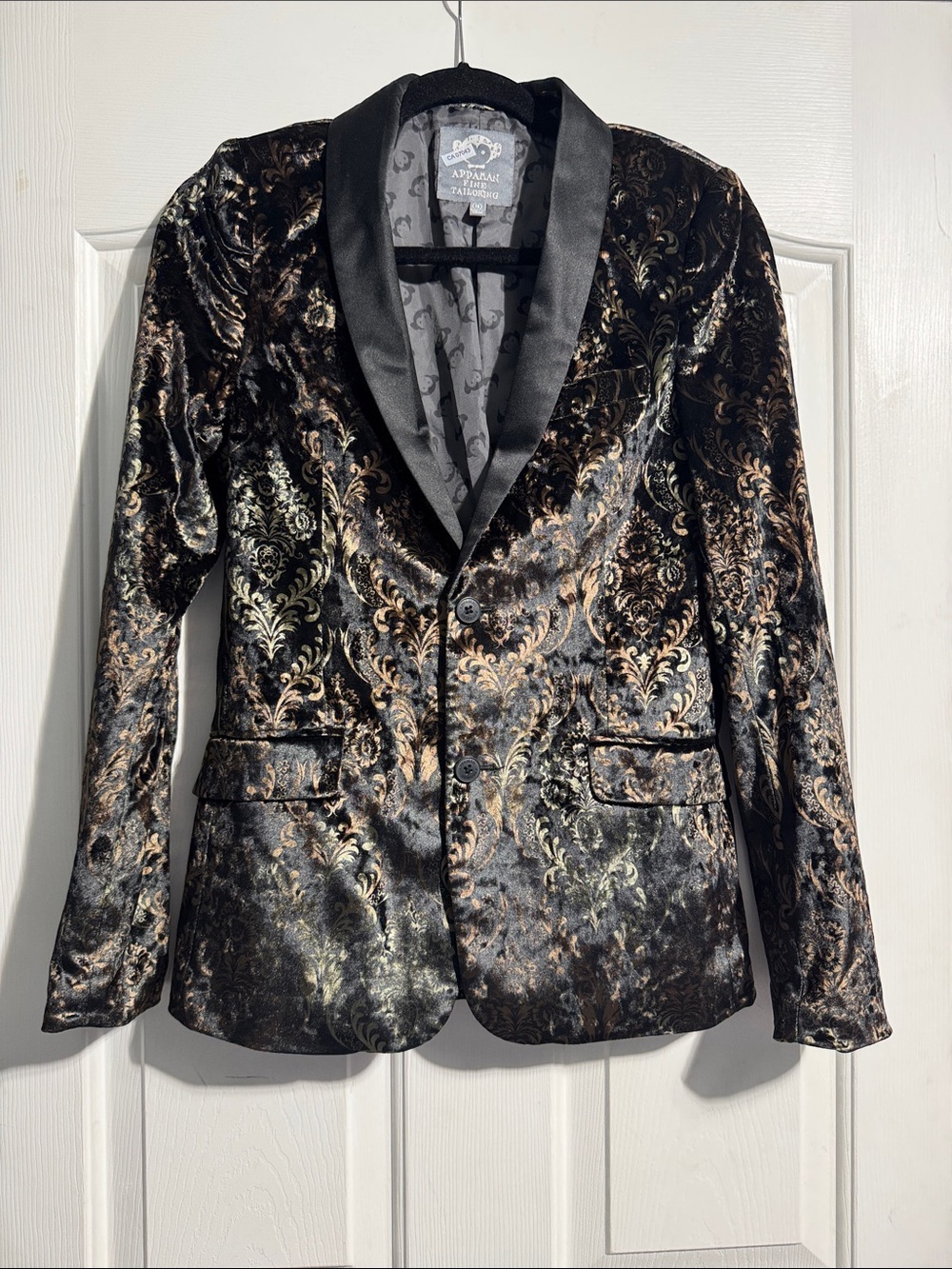 Appaman Fine Tailoring Boys Velvet Damask Blazer Black Gold Size 16